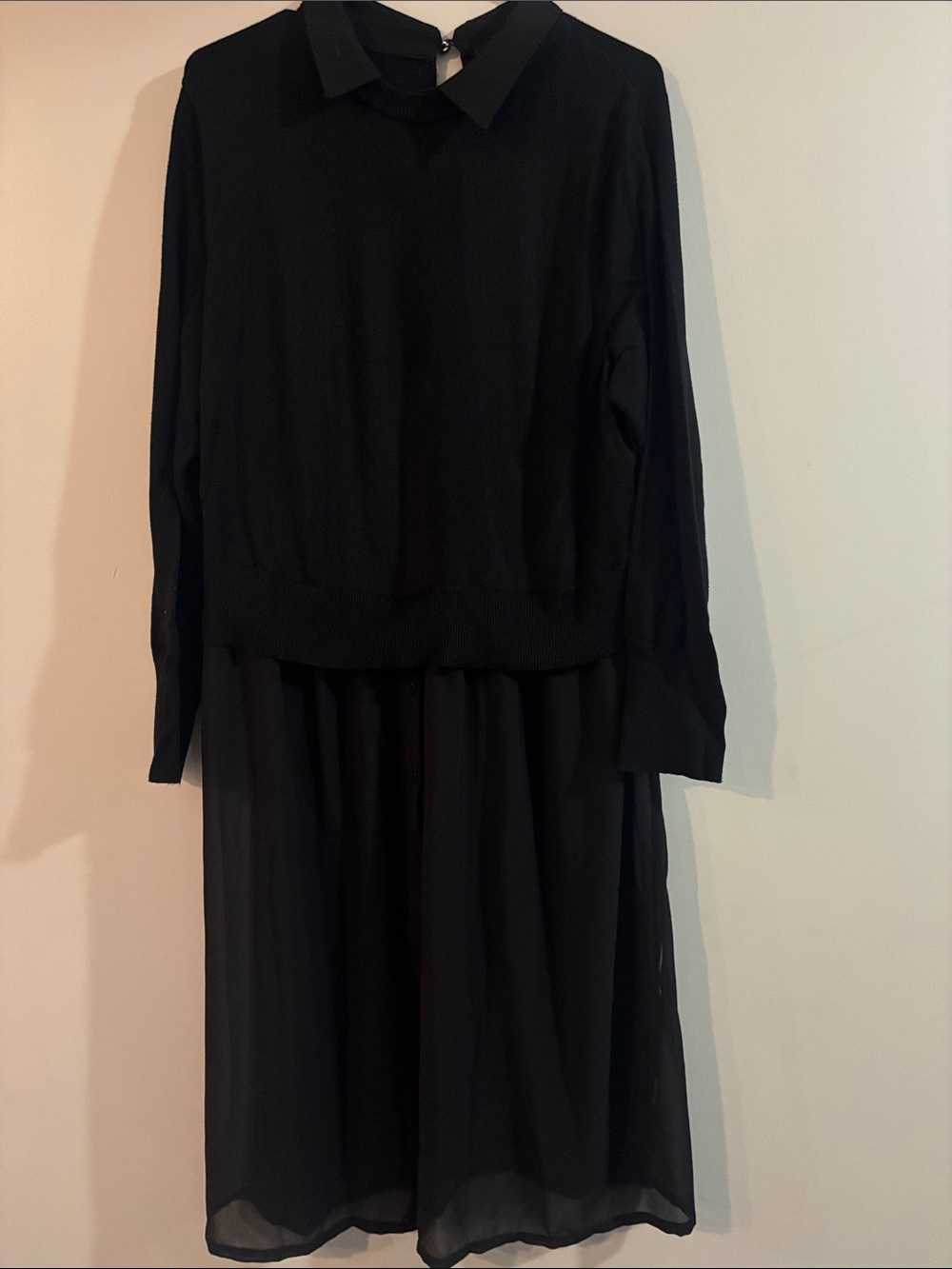 torrid Black Collared Long-Sleeve Tunic with Sheer Layer